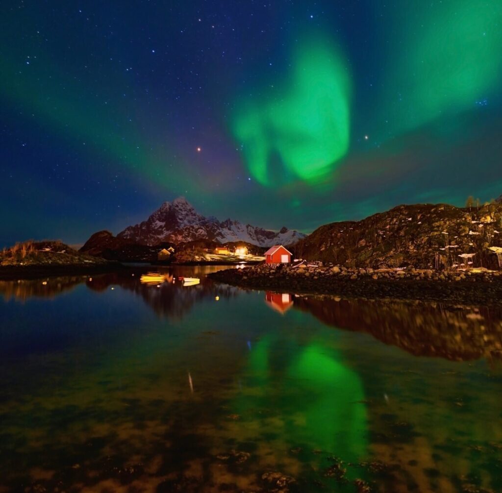 The Northern Lights above the peak of Trolldalen. The Aurora Broealis is an added attraction to the magnificent skiing to be found in Arctic Norway.