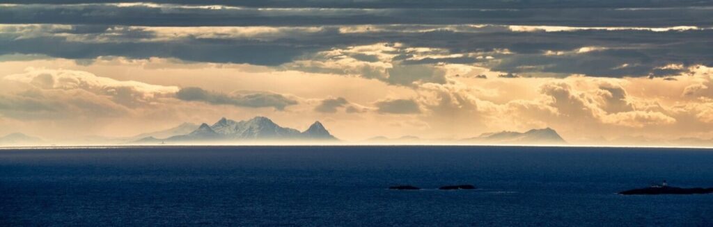 The view south to the Norwegian mainland from the Lofoten Islands