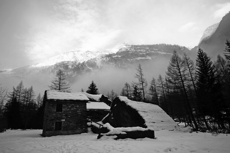 A spooky scene in falling light on the long walk-out from a great day’s ice climbing in Cogne, Italy.