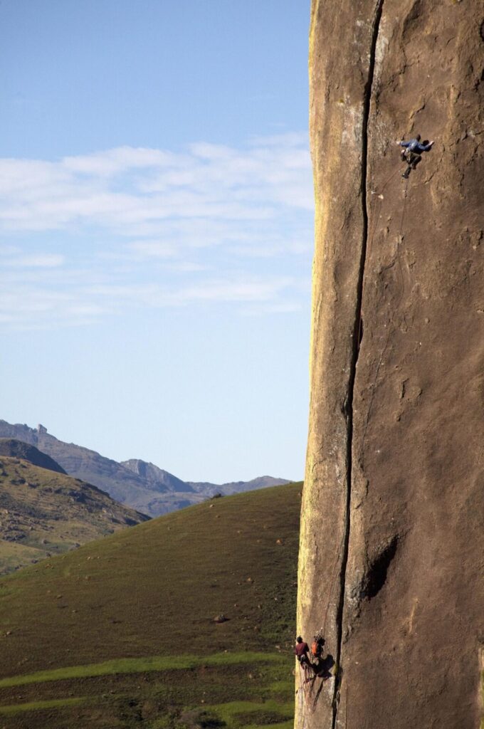 Jack Geldard (leading) and James McHaffie on the Madagascan classic Rain Boto (7b+ max, 350m) on Karimbony.