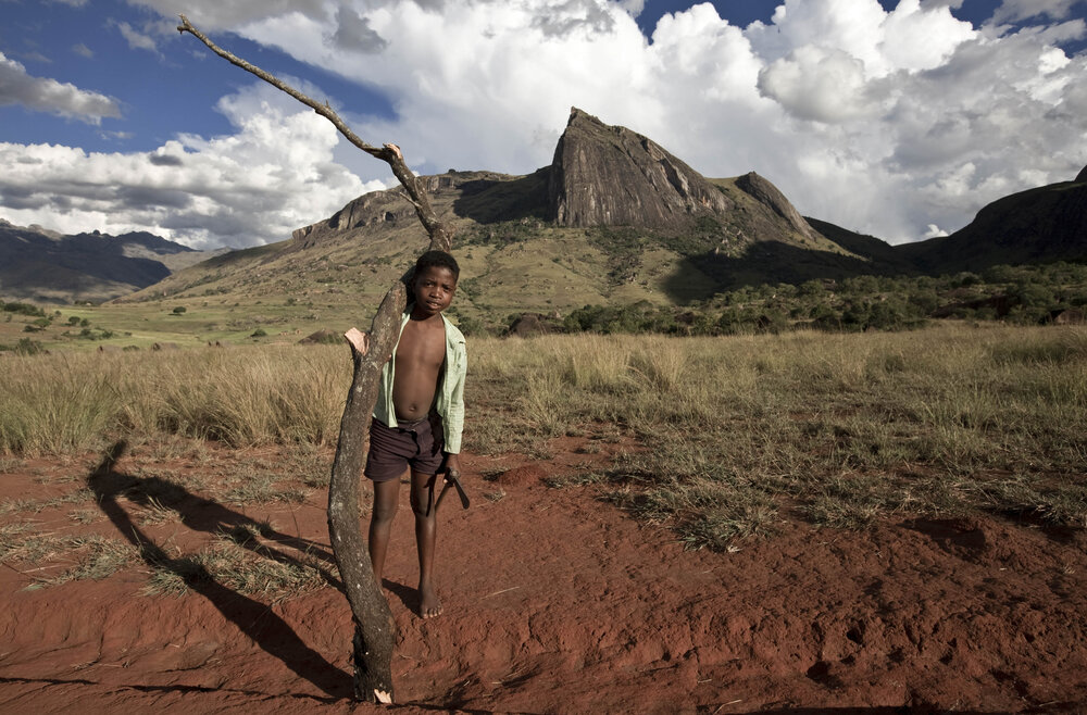 A local boy collects firewood near Tsaranoro; hundreds of years of slash and burn agriculture have resulted in extensive deforestation in many parts of Madagascar, with all the associated environmental challenges that creates.