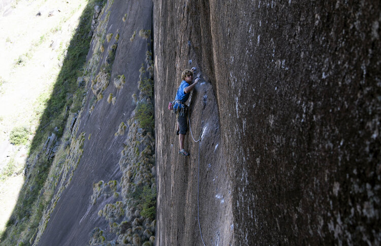 David Pickford leading the second pitch of Yellow Fever (7c max, 220m) on Lemur Wall during the first ascent.