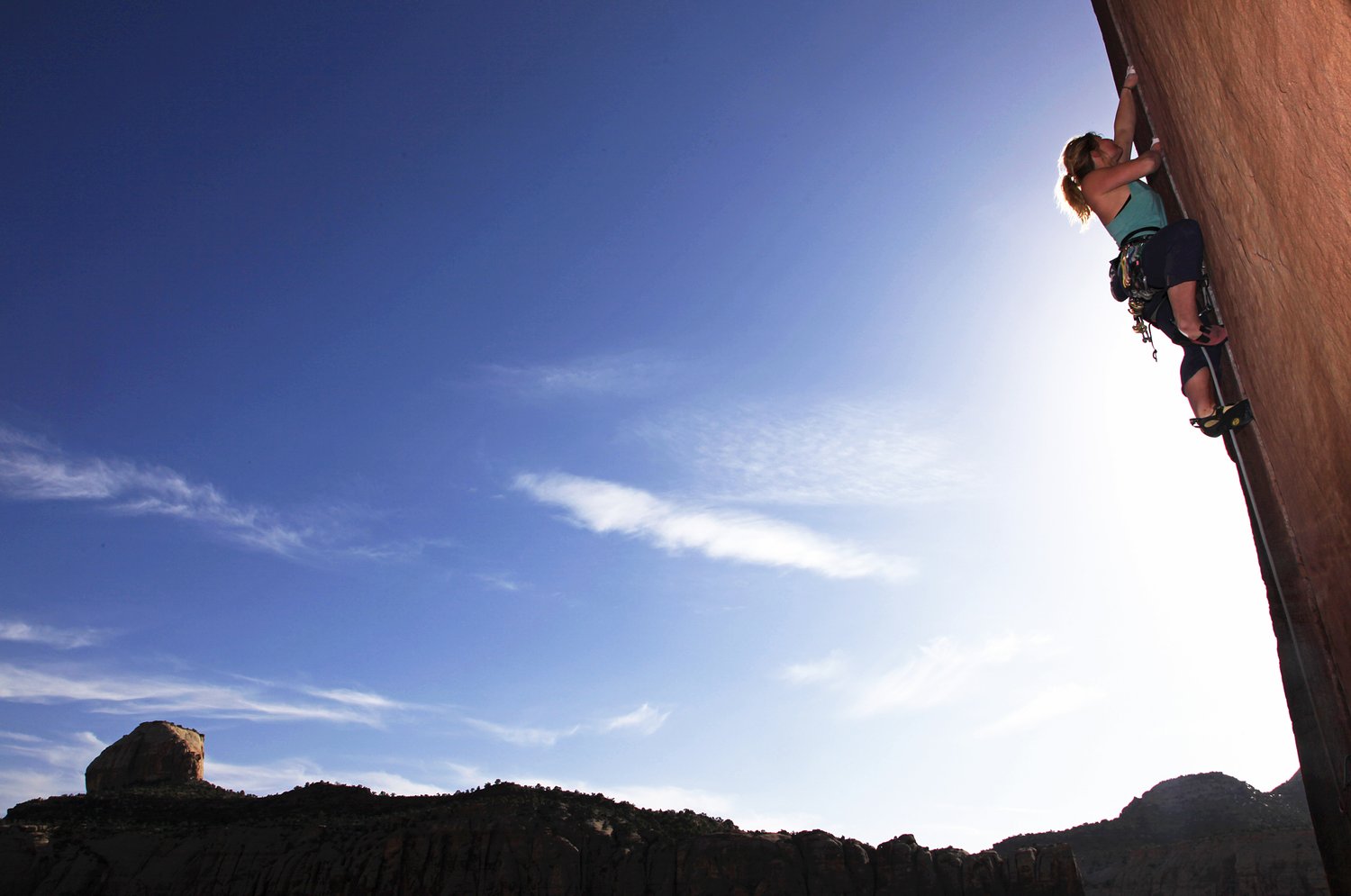 Hazel making the first female ascent of the coveted trad testpiece Air Sweden (5.13c) at Indian Creek, Utah (USA) in 2010.