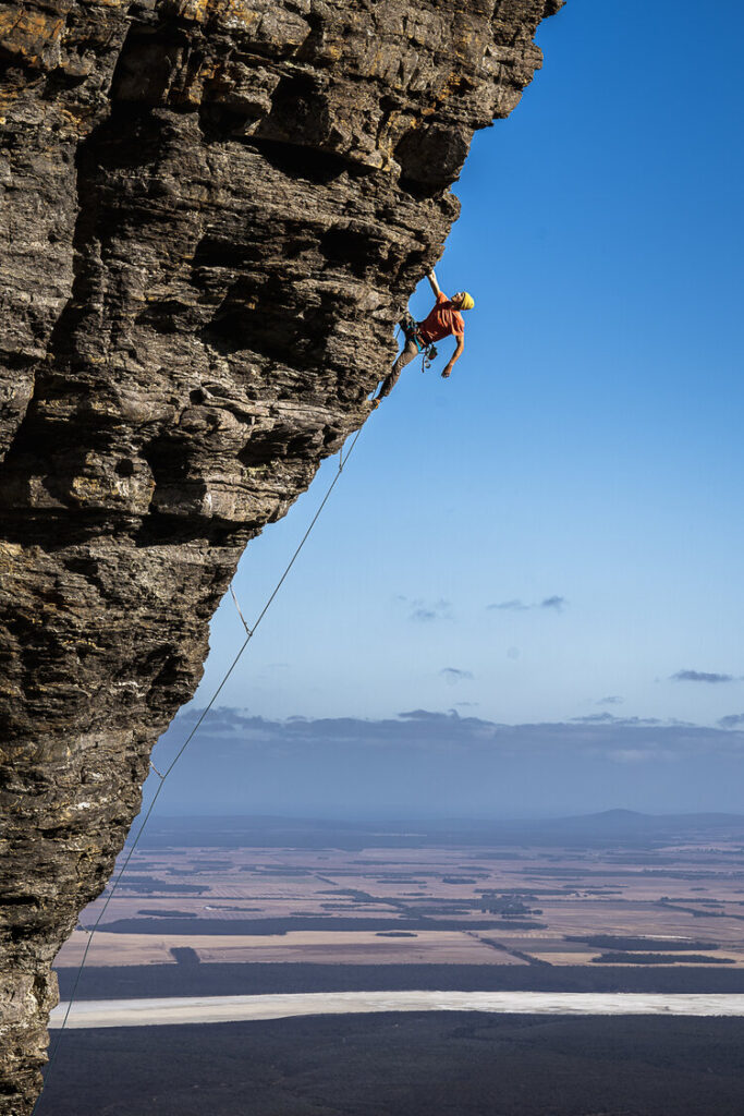 The author climbing the arete of Firestorm in the Stirling Ranges.