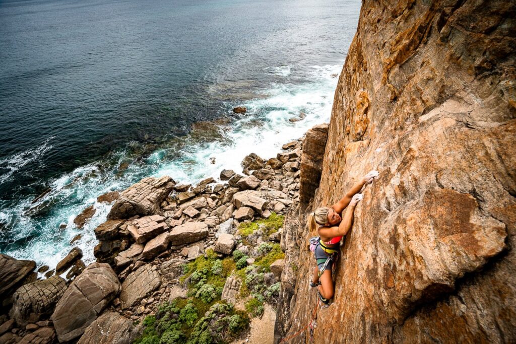 Ellie May climbing on the oh-so-good Stainless-Steel Wall at Wilyabrup