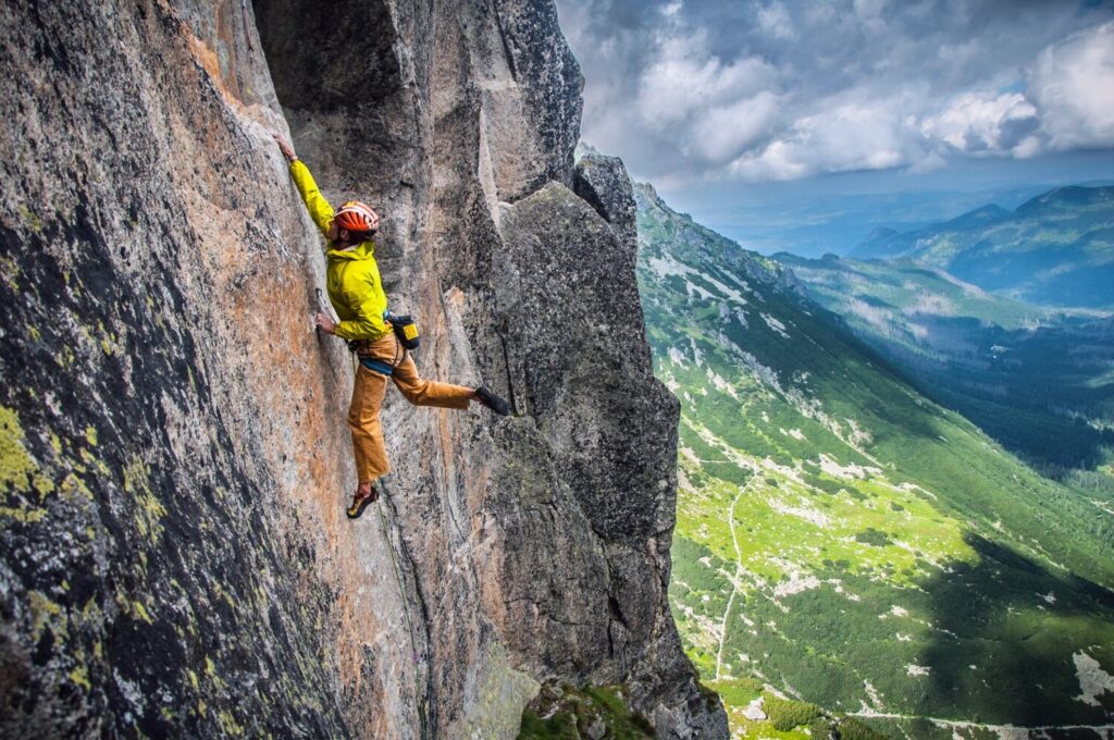 If you’re after the remote and unknown that’s not so far away, the Tatra Mountains of southern Poland have a huge amount to offer. Here, Wojtek Radzik sticks a deadpoint move on the crux pitch of Metallica (IX/IX+) a stunning granite multi-pitch line in the Polish Tatras.