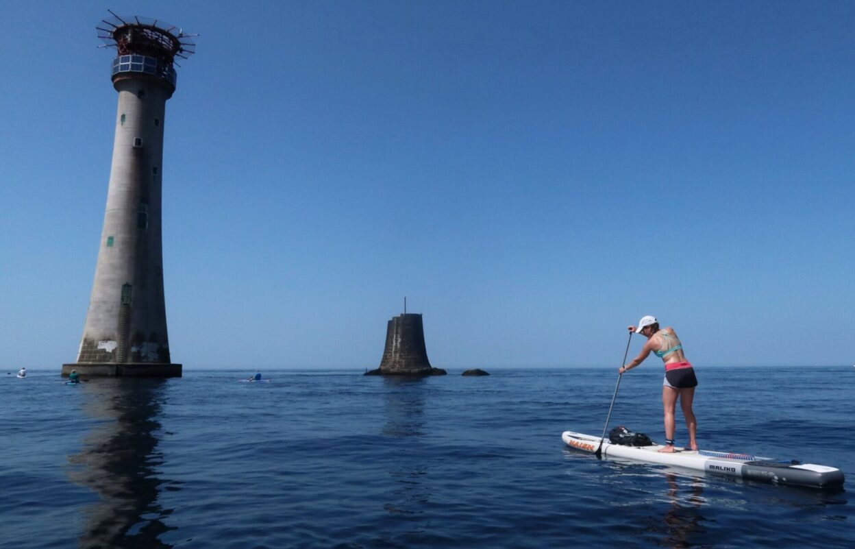 Reaching the Eddystone Reef, 18 kilometres after leaving the Cornish coast.