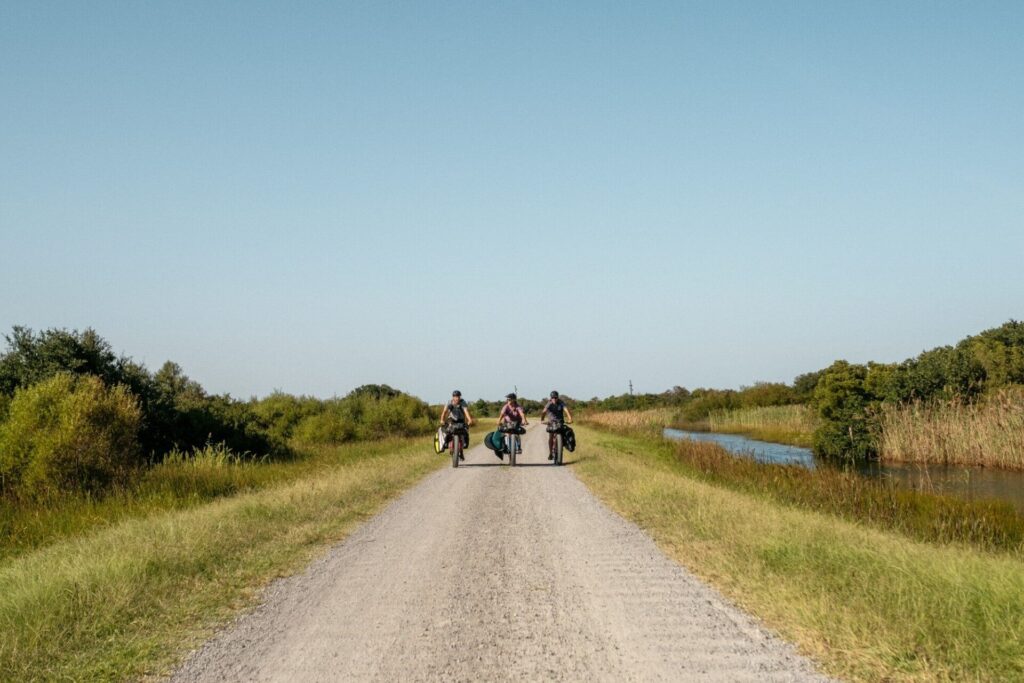 Gravel roads leading towards the North Caroline Stateline, Back Bay National Wildlife Refuge.