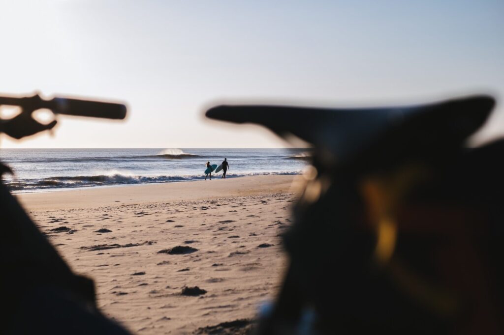 Clean and offshore at Pea Island Nature Reserve, the half-unloaded bikes framed our surf session.