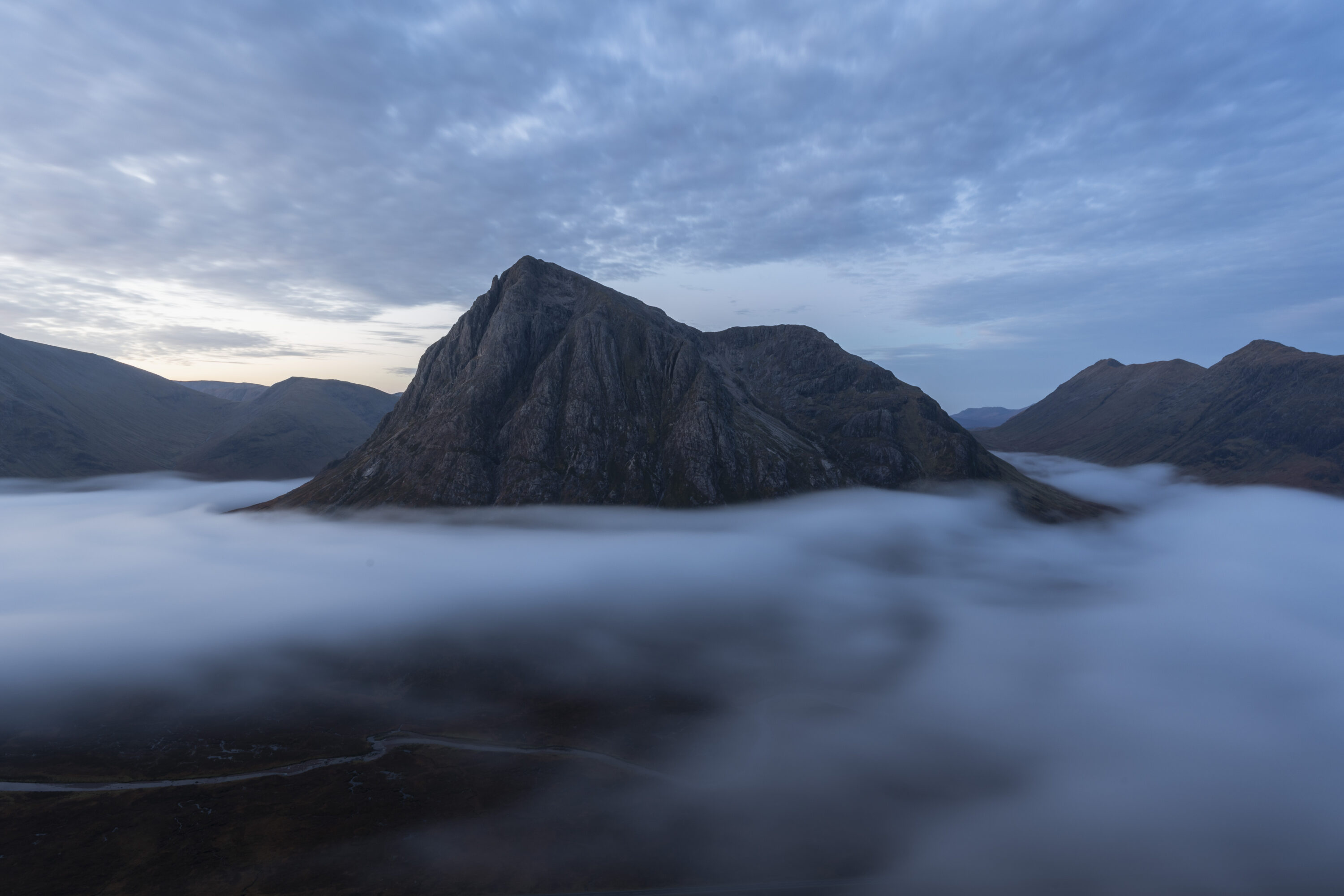 The amazing Buachaille Etive Mor from Beinn a Chrulaiste at blue hour.